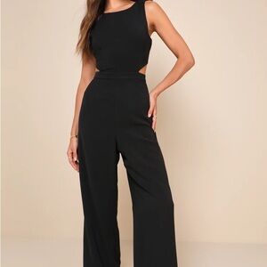 Lulus Moments to Remember Black Sleeveless Wide-Leg Cutout Jumpsuit